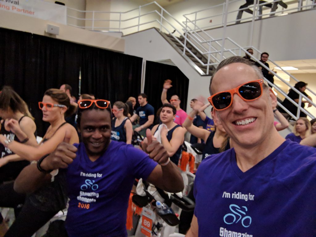 Patrick Shepherd and his team, Shamazing Shomenta, at the MSK Cycle for Survival in NYC this March 2018